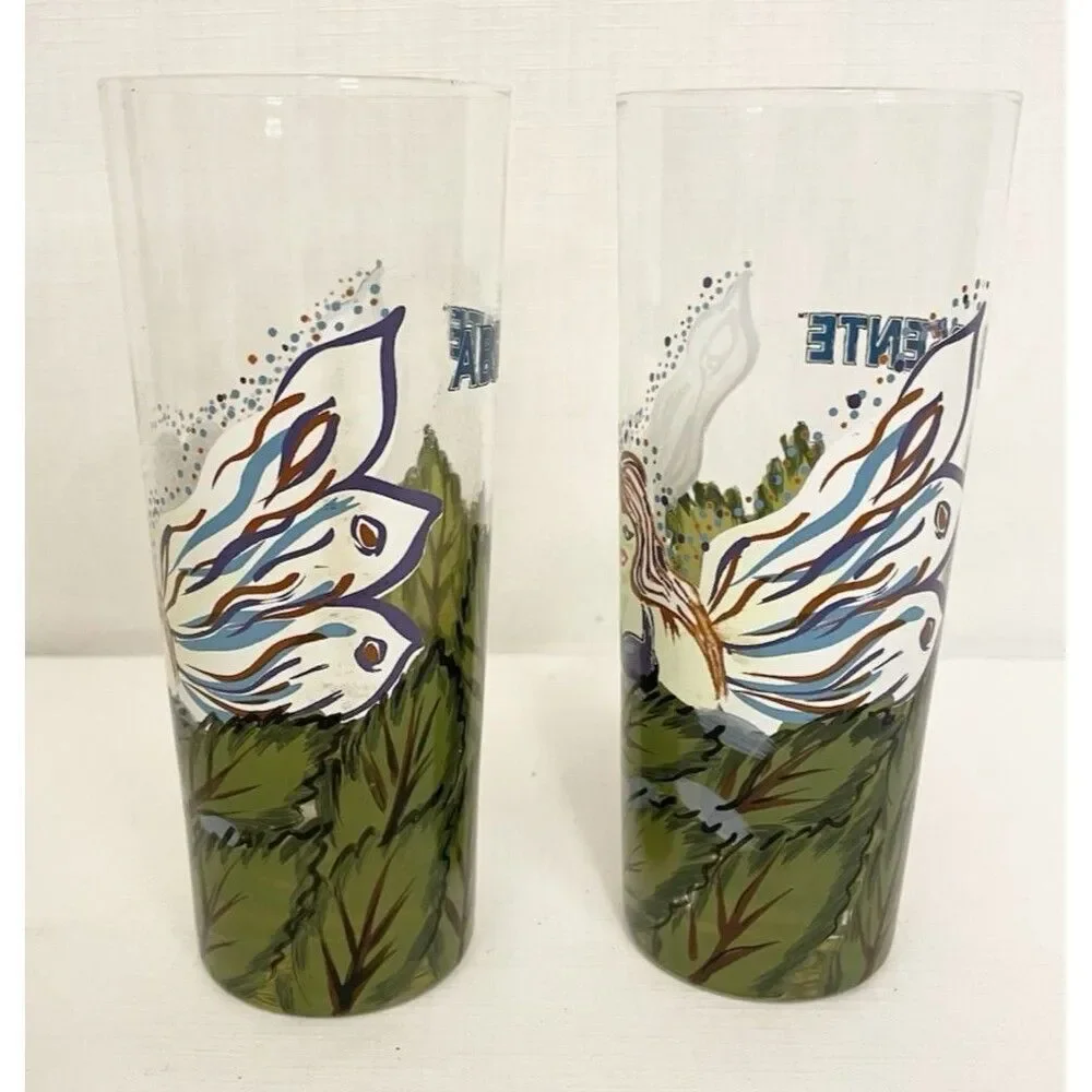 (2) Lot Grande Absente Absinthe Originale Refined Drink Cocktail Glasses Painted